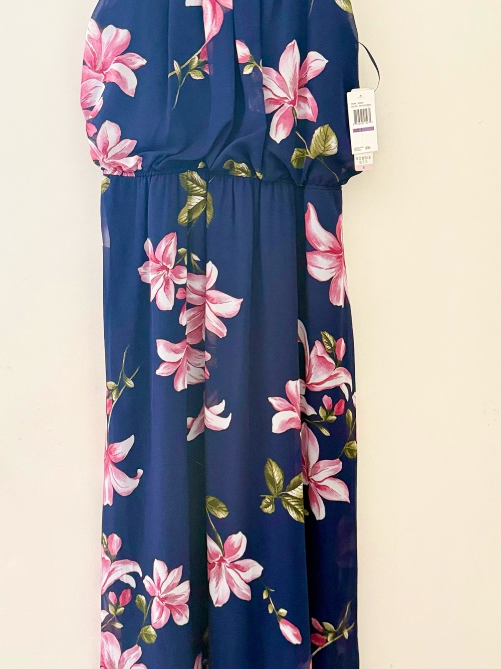 Robbie Bee Navy Maxi Dress with Pink Floral Print - Picture 10 of 12